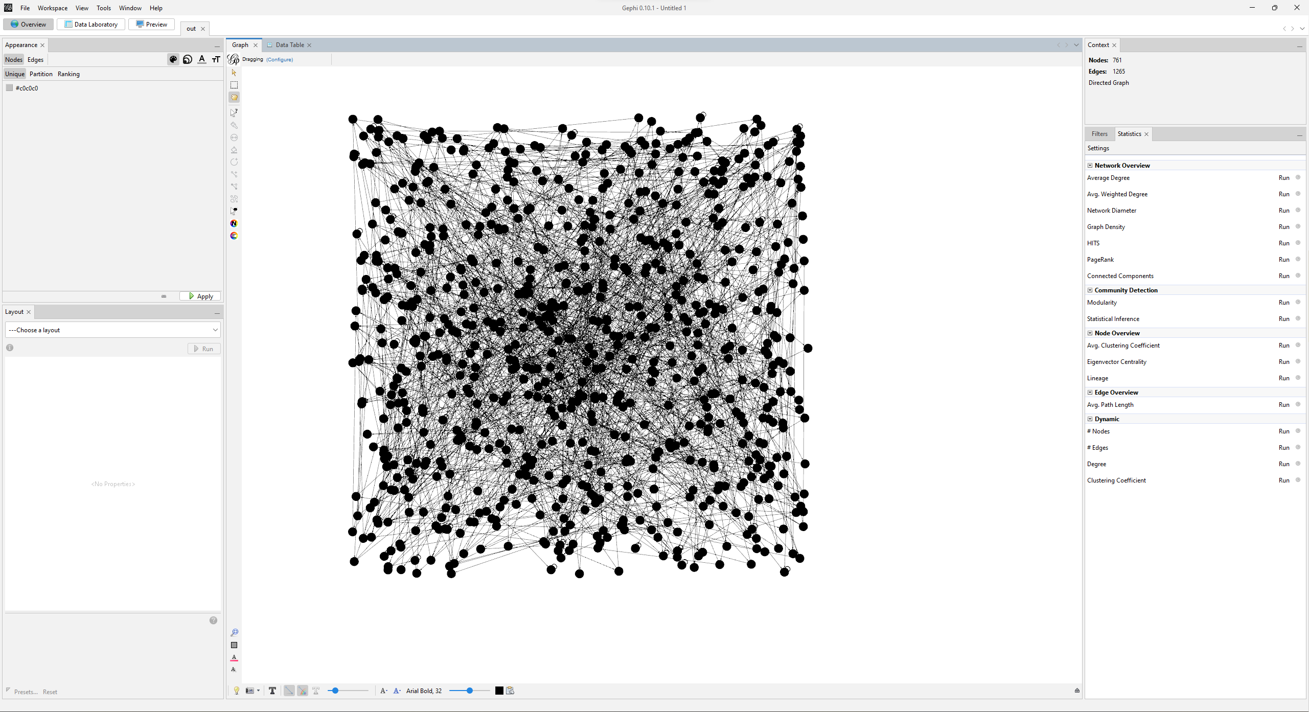 The Gephi IDE, randomly shoving all the nodes in a square